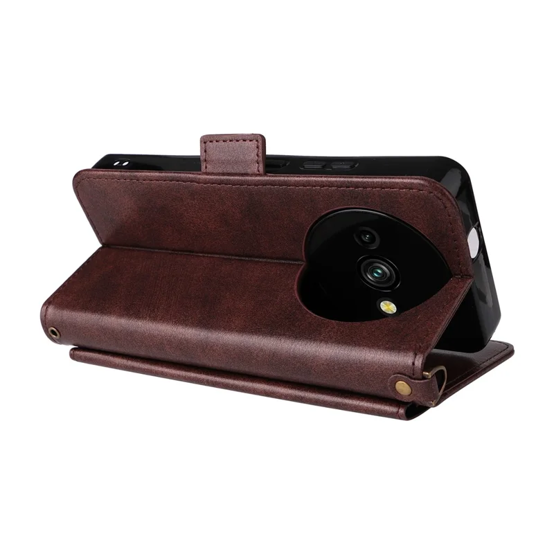 For Oukitel C59 Pro Leather Case Magnetic Closure Wallet Stand Phone Cover with Crossbody Strap - Brown