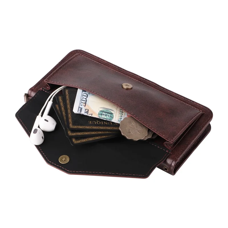 For Oukitel C59 Pro Leather Case Magnetic Closure Wallet Stand Phone Cover with Crossbody Strap - Brown