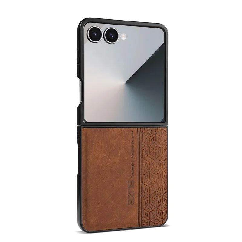 AZNS Pour Samsung Galaxy Z Flip7 5G Étui en Cuir PU Imprimé avec Coque Arrière en PC - Marron