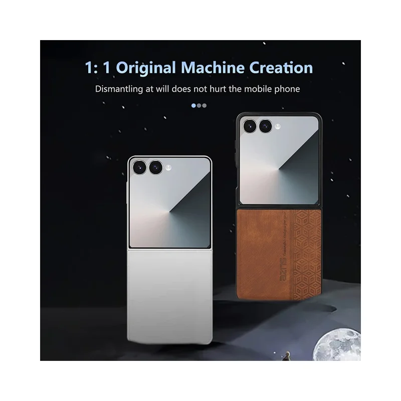 AZNS Pour Samsung Galaxy Z Flip7 5G Étui en Cuir PU Imprimé avec Coque Arrière en PC - Marron