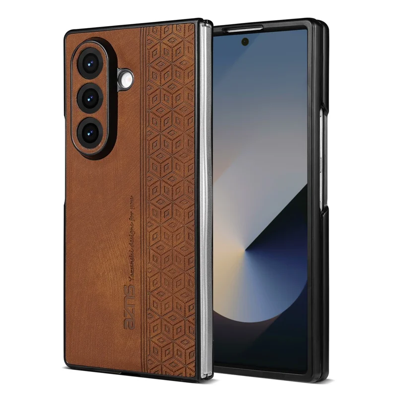 Capa AZNS para Samsung Galaxy Z Fold7 5G com Estampa em Couro PU Revestido com PC - Marrom