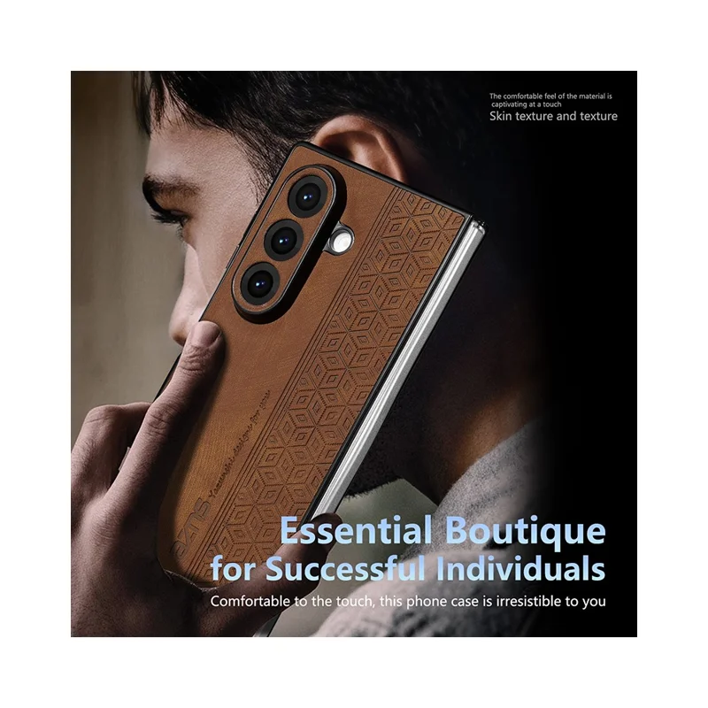 Capa AZNS para Samsung Galaxy Z Fold7 5G com Estampa em Couro PU Revestido com PC - Marrom