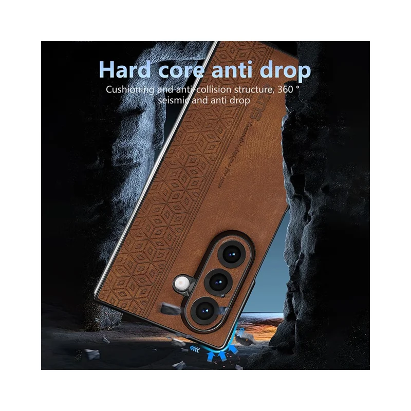 Capa AZNS para Samsung Galaxy Z Fold7 5G com Estampa em Couro PU Revestido com PC - Marrom