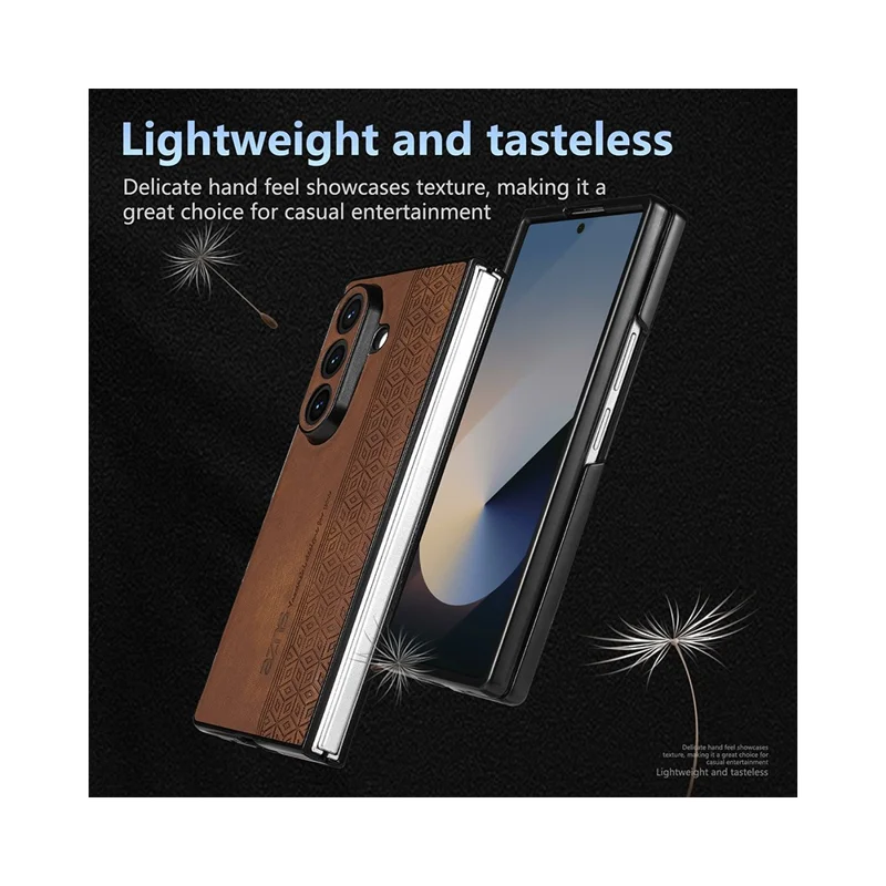 Capa AZNS para Samsung Galaxy Z Fold7 5G com Estampa em Couro PU Revestido com PC - Marrom