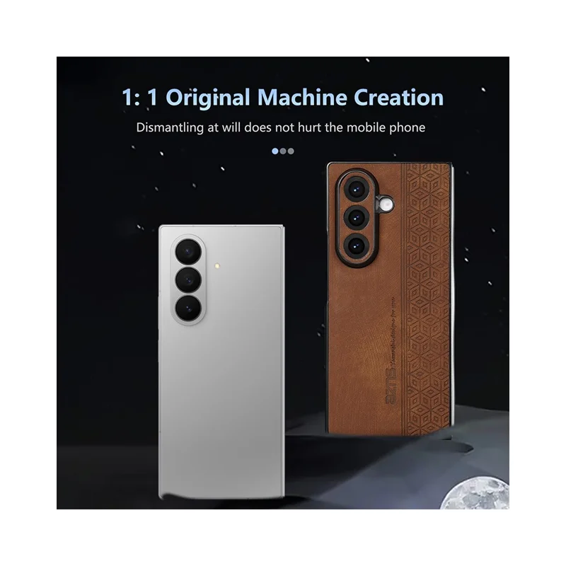 Capa AZNS para Samsung Galaxy Z Fold7 5G com Estampa em Couro PU Revestido com PC - Marrom