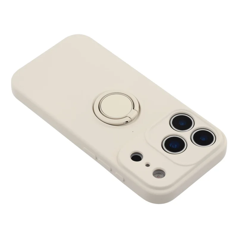 For iPhone 17 Pro Silicone Case with Strap Ring Kickstand Phone Cover - White