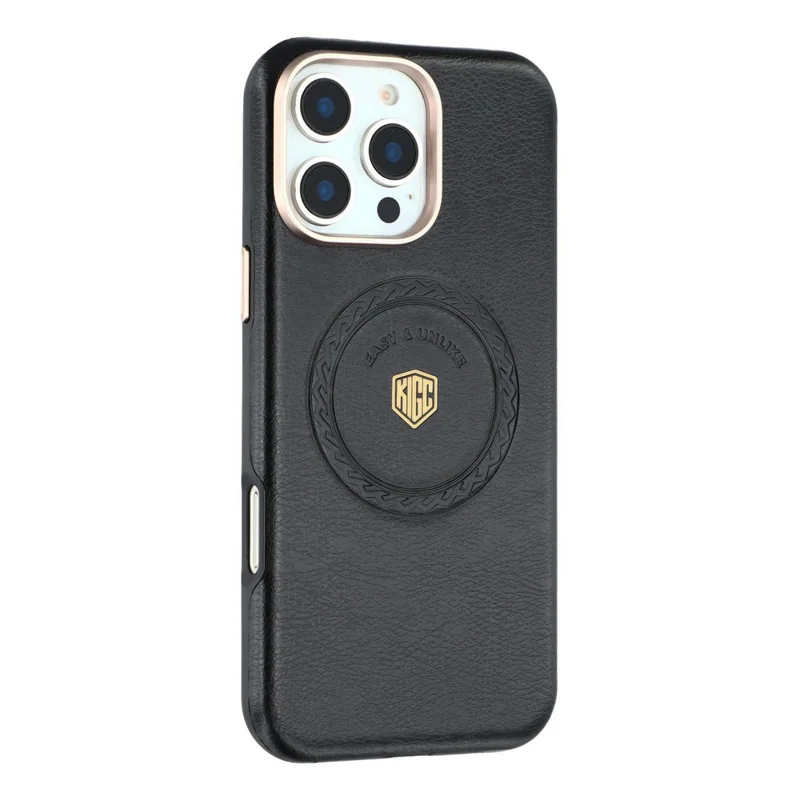 KIGC Funda compatible con iPhone 16 Pro Max con MagSafe, cuero PU, carcasa TPU - Negro