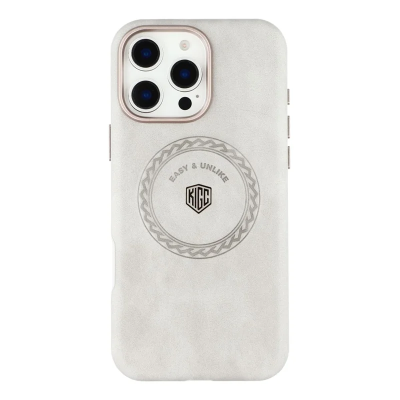 KIGC voor iPhone 16 Pro Max hoes compatibel met MagSafe PU leer TPU telefoon achterkant - Grijs