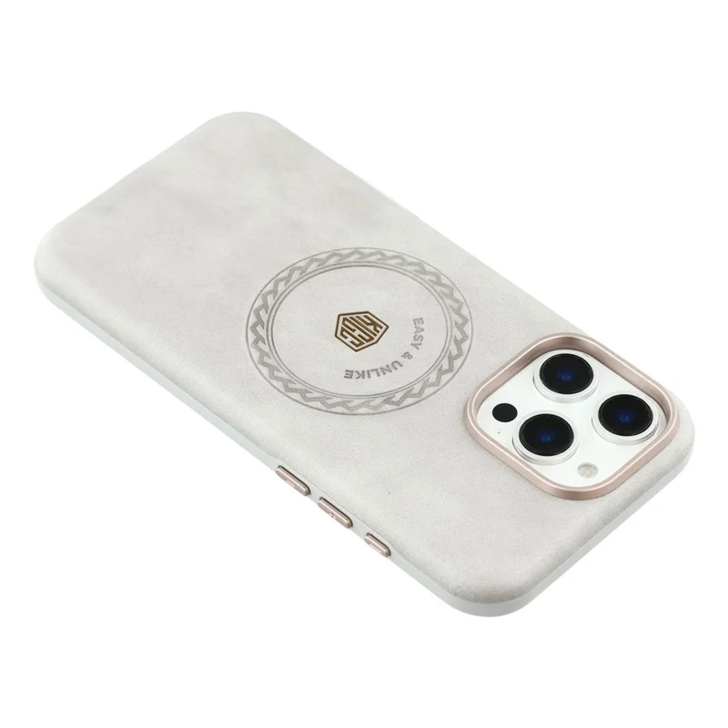 KIGC voor iPhone 16 Pro Max hoes compatibel met MagSafe PU leer TPU telefoon achterkant - Grijs