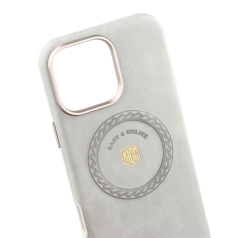KIGC voor iPhone 16 Pro Max hoes compatibel met MagSafe PU leer TPU telefoon achterkant - Grijs