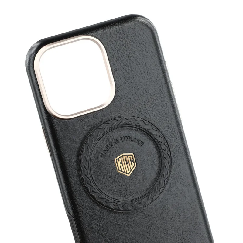 KIGC Für iPhone 16 Pro Hülle Kompatibel mit MagSafe PU-Leder TPU Handyrückseite Schutzhülle - Schwarz