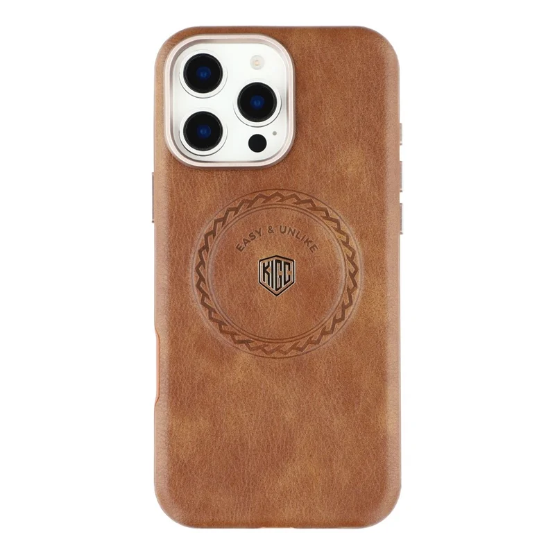 KIGC For iPhone 16 Pro Case Compatible with MagSafe PU Leather TPU Phone Back Cover - Brown