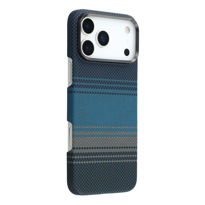For iPhone 17 Pro Case Gradient Aramid Fiber Magnetic Phone Cover with Metal Lens Frame - Blue Floating Weave