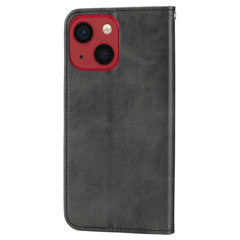 For iPhone 14 Plus Imprinted Rhombus Pattern Phone Stand Cover Calf Texture PU Leather Case Magnetic Wallet with Strap - Black