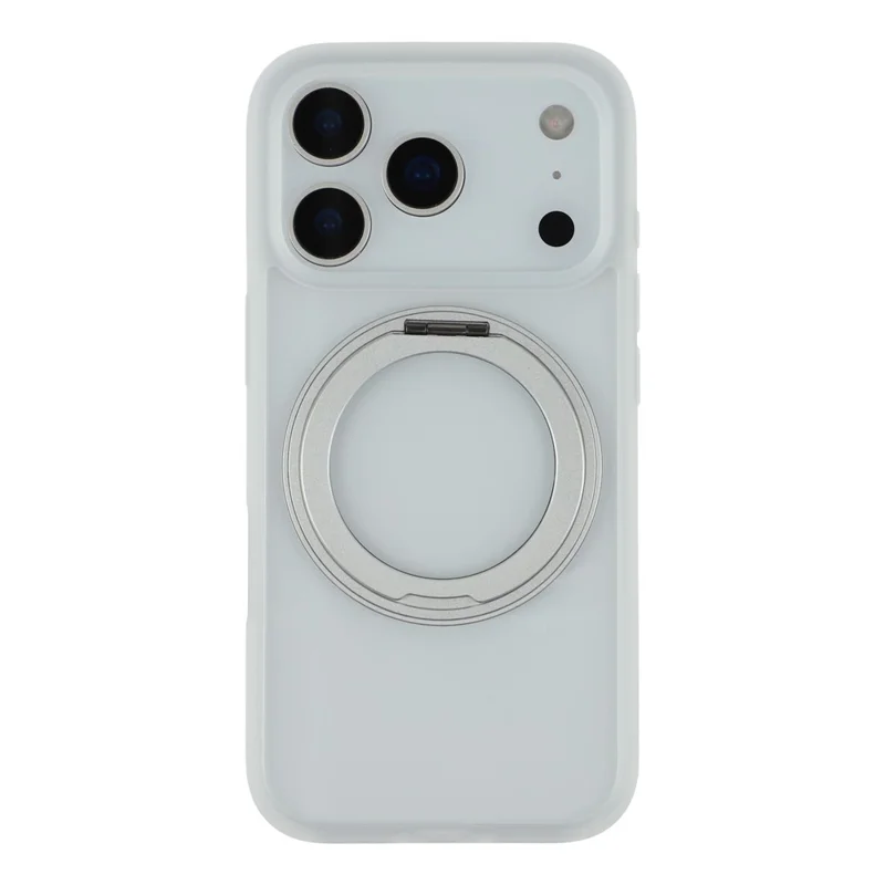 For iPhone 17 Pro Case Ring Holder Kickstand PC + TPU Phone Cover - White