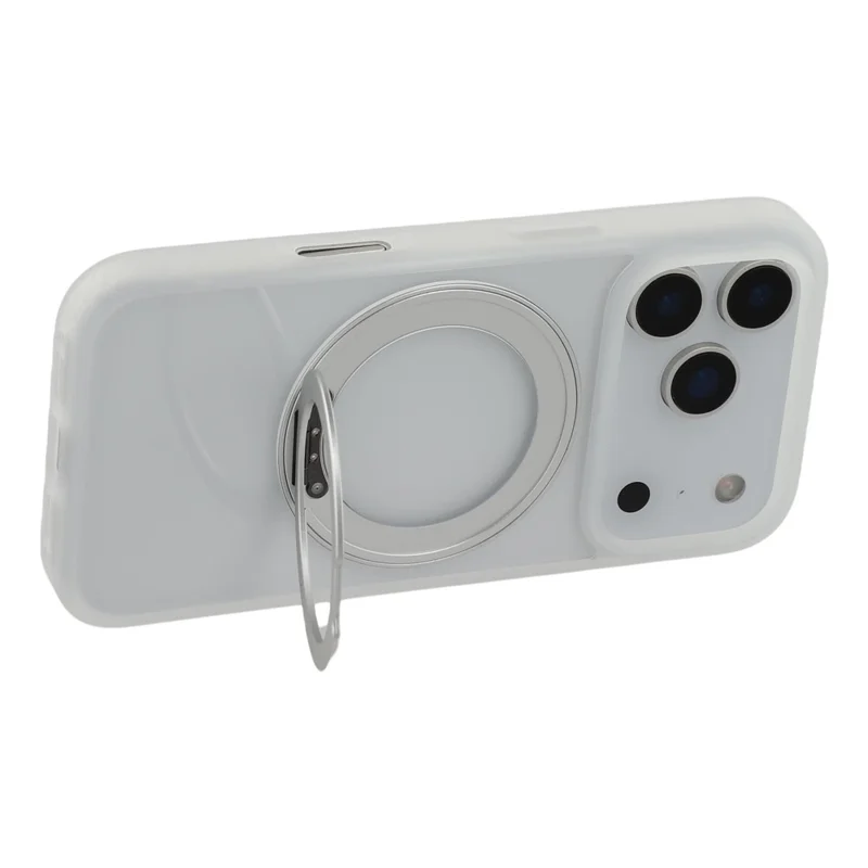 For iPhone 17 Pro Case Ring Holder Kickstand PC + TPU Phone Cover - White