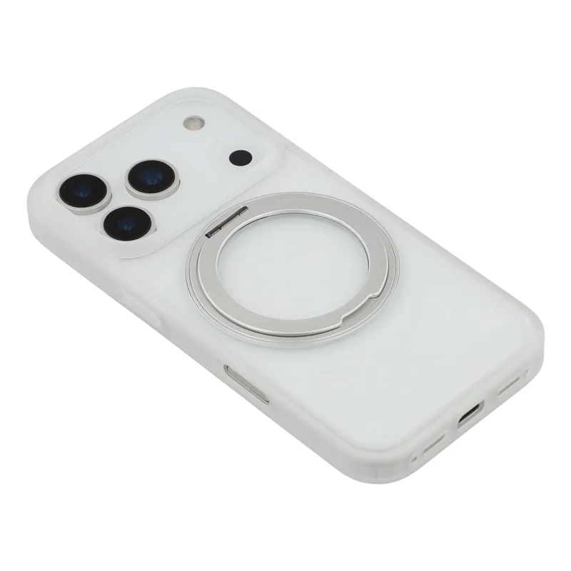 For iPhone 17 Pro Case Ring Holder Kickstand PC + TPU Phone Cover - White