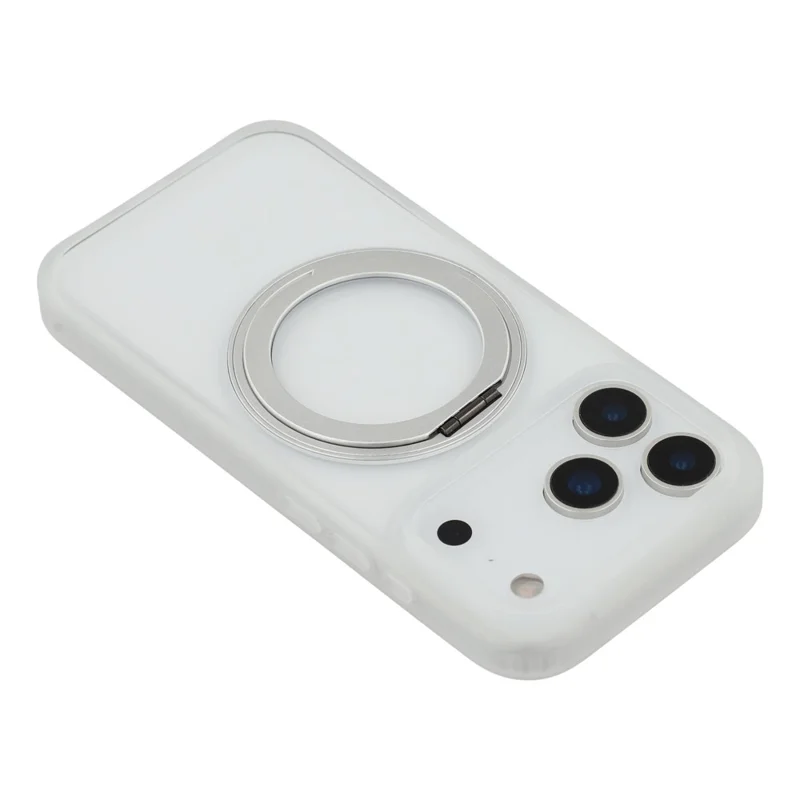 For iPhone 17 Pro Case Ring Holder Kickstand PC + TPU Phone Cover - White