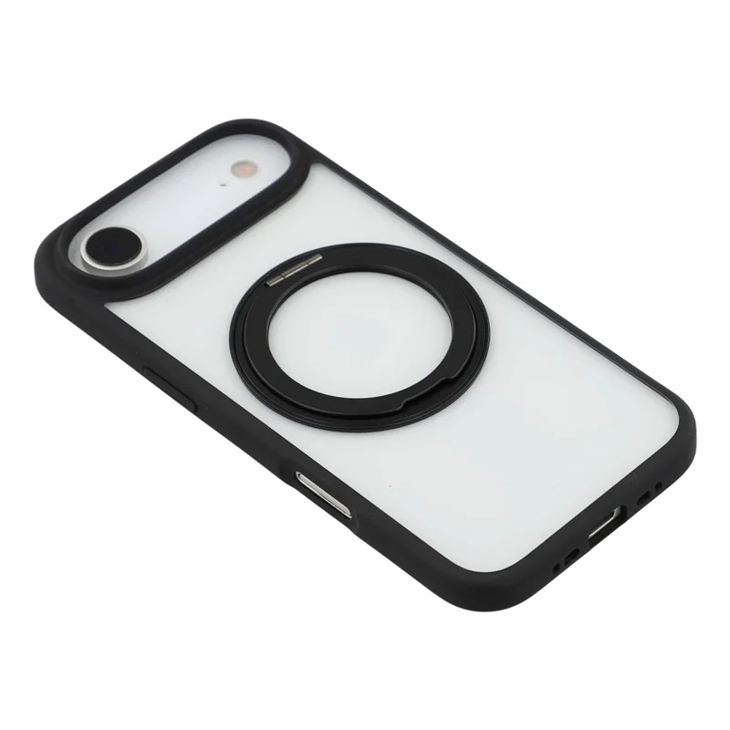 For iPhone 17 Air Case Ring Holder Kickstand PC + TPU Phone Cover - Black