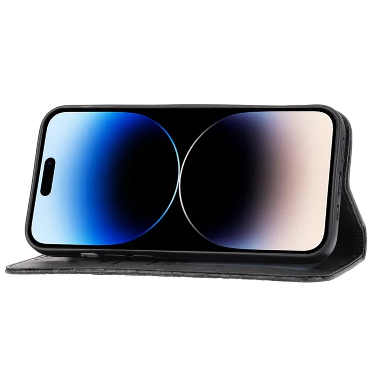 Для Iphone 14 Pro Talf Texture Wallet Imprindted Rombus Pather Phatle Chatle Stand Ceather Case Magnetic Cover с Ремешком - Черный