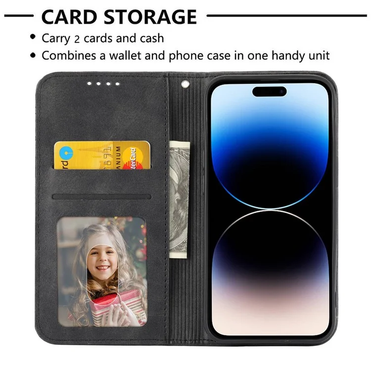 Для Iphone 14 Pro Talf Texture Wallet Imprindted Rombus Pather Phatle Chatle Stand Ceather Case Magnetic Cover с Ремешком - Черный