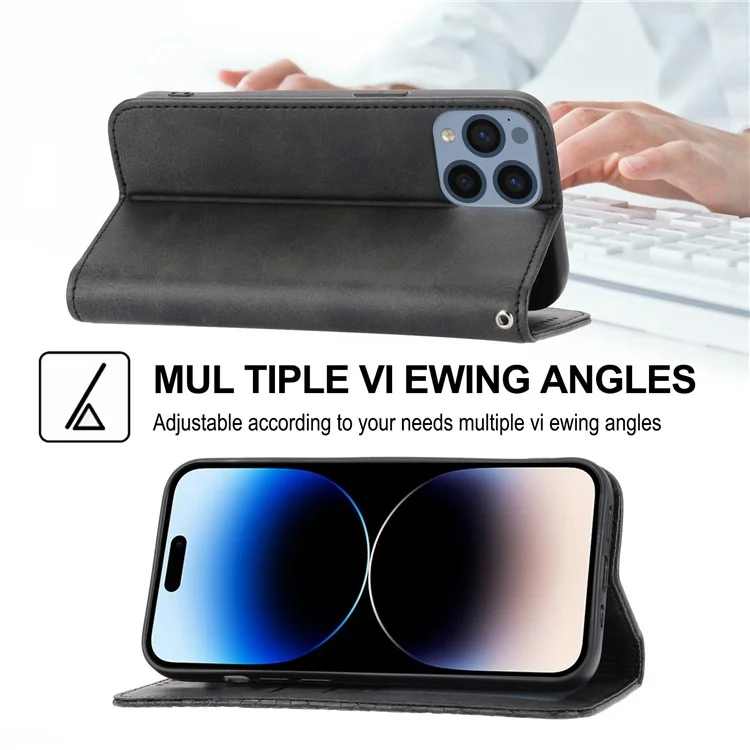 Для Iphone 14 Pro Talf Texture Wallet Imprindted Rombus Pather Phatle Chatle Stand Ceather Case Magnetic Cover с Ремешком - Черный