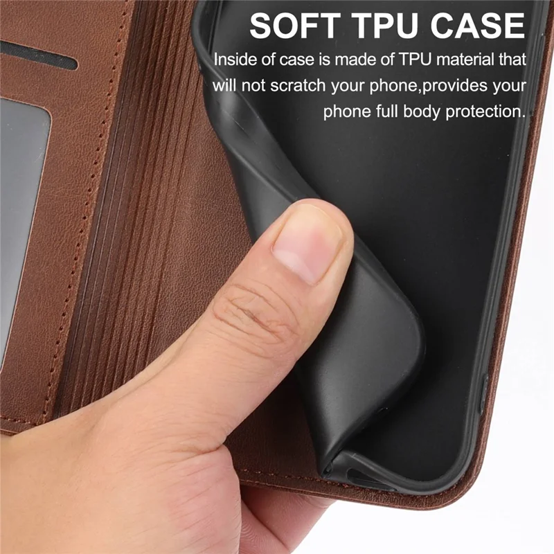 For iPhone 14 Pro Calf Texture Wallet Imprinted Rhombus Pattern Phone Stand PU Leather Case Magnetic Cover with Strap - Brown