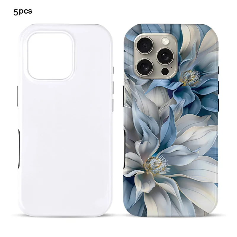 5Pcs / Pack For iPhone 16 Pro Max TPU+PC Case 3D Sublimation Blank Glossy Phone Cover