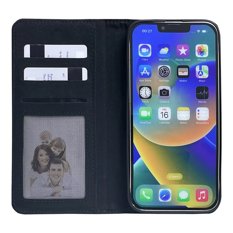For iPhone 16 Case DIY Blank Heat Transfer Leather Flip Phone Cover Set with Inner TPU Case