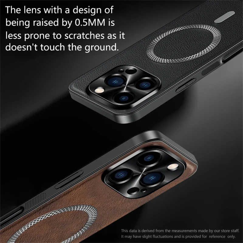 Voor iPhone 16 Pro-hoesje, compatibel met MagSafe, PU TPU PC telefoonhoesje met metalen lensframe - Groen