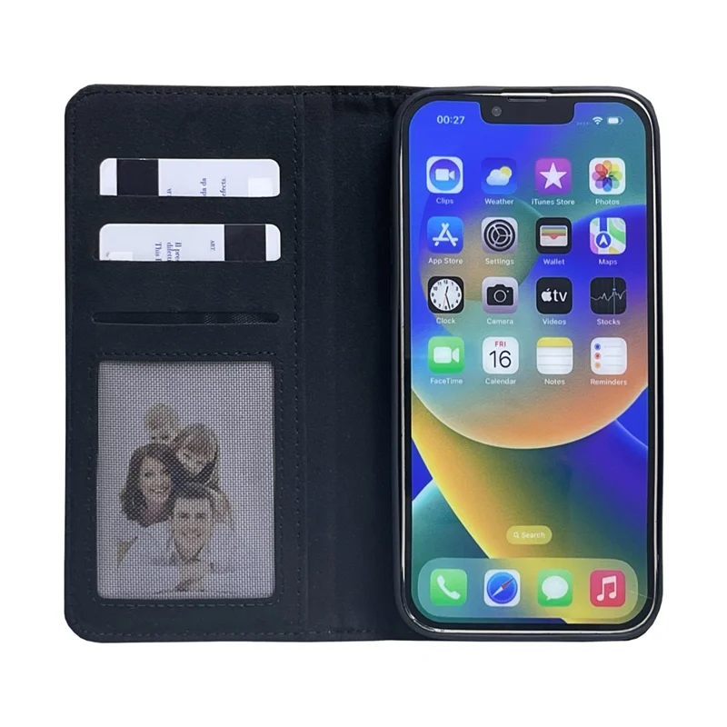 For iPhone 16 Pro Max Case DIY Blank Heat Transfer Leather Flip Phone Cover Set with Inner TPU Case