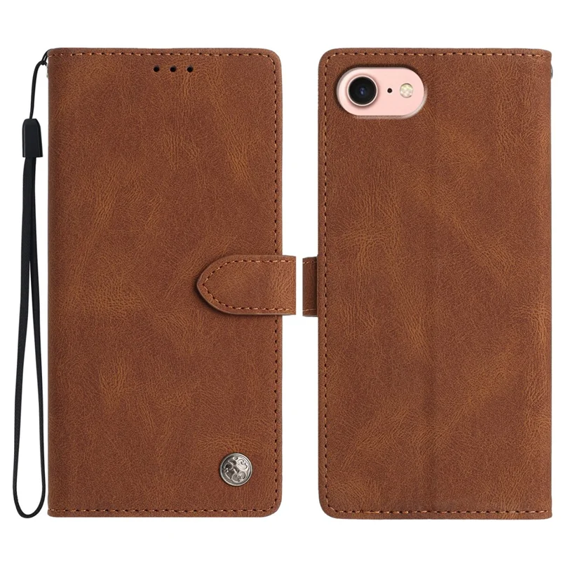 For iPhone 16e Læderet Taske Et- Farvet Telefonwallet Cover - Brun
