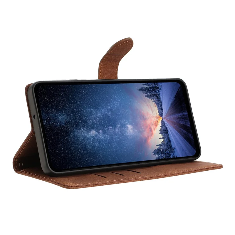 For iPhone 16e Læderet Taske Et- Farvet Telefonwallet Cover - Brun