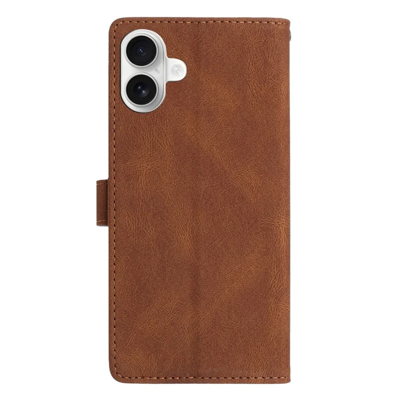 For iPhone 16 Leather Case Solid Color Phone Wallet Cover - Brown
