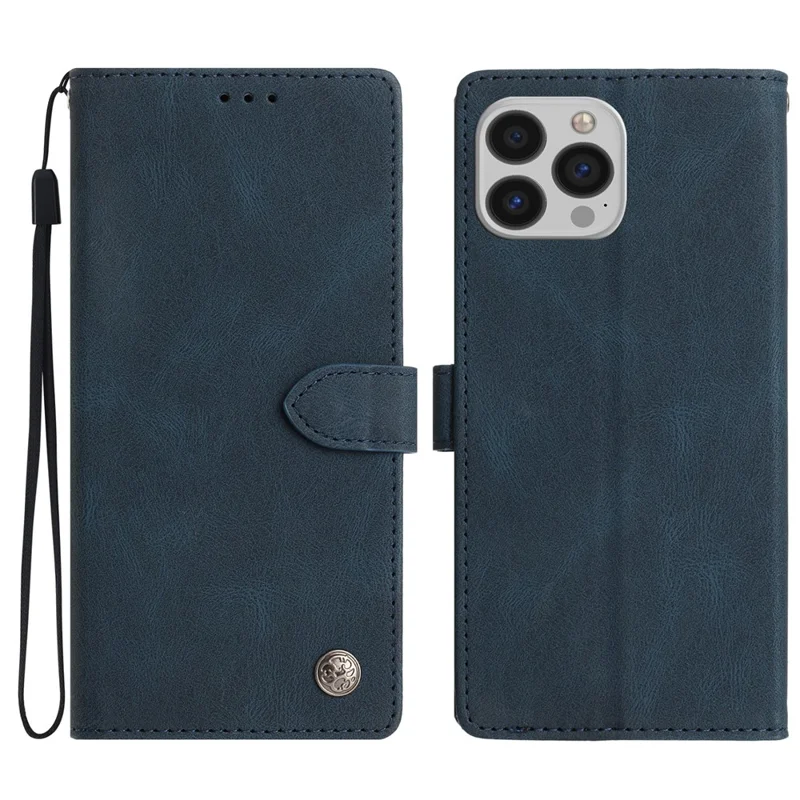 For iPhone 16 Pro Leather Case Solid Color Phone Wallet Cover - Blue