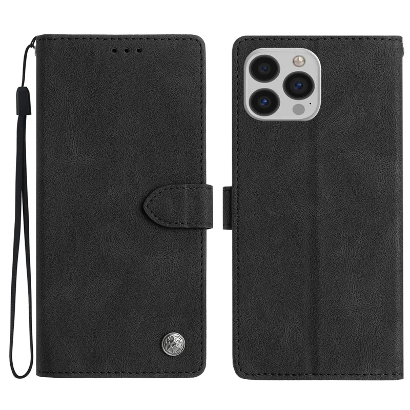 Für iPhone 15 Pro Max Lederhülle Einfarbige Handyhülle Brieftasche - Schwarz