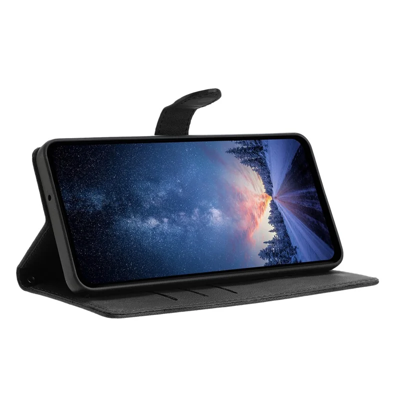 Für iPhone 15 Pro Max Lederhülle Einfarbige Handyhülle Brieftasche - Schwarz