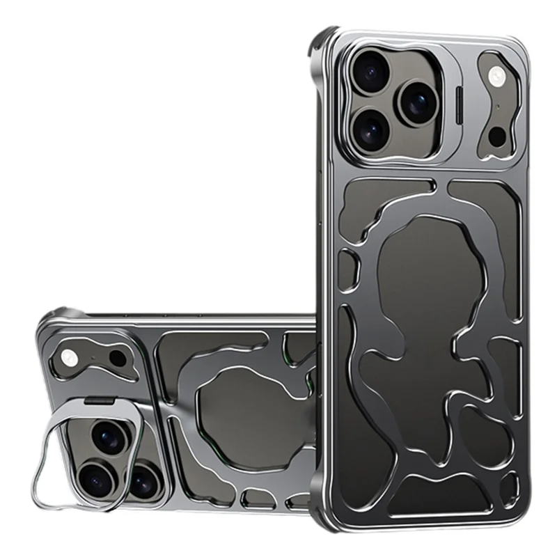 Auspicious Cloud Series For iPhone 17 Pro Hollow Case Aluminum Alloy Kickstand Magnetic Phone Cover - Grey