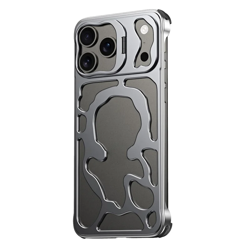Auspicious Cloud Series For iPhone 17 Pro Hollow Case Aluminum Alloy Kickstand Magnetic Phone Cover - Grey