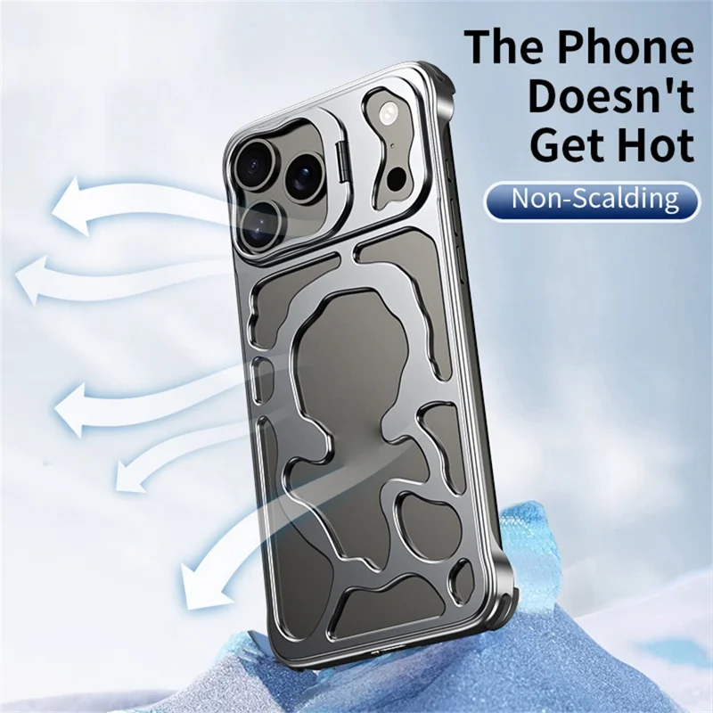 Auspicious Cloud Series For iPhone 17 Pro Hollow Case Aluminum Alloy Kickstand Magnetic Phone Cover - Grey