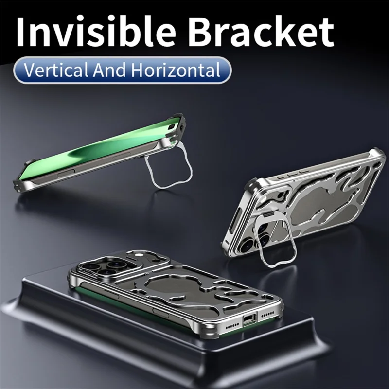 Auspicious Cloud Series For iPhone 17 Pro Max Hollow Case Aluminum Alloy Kickstand Magnetic Phone Cover - Silver
