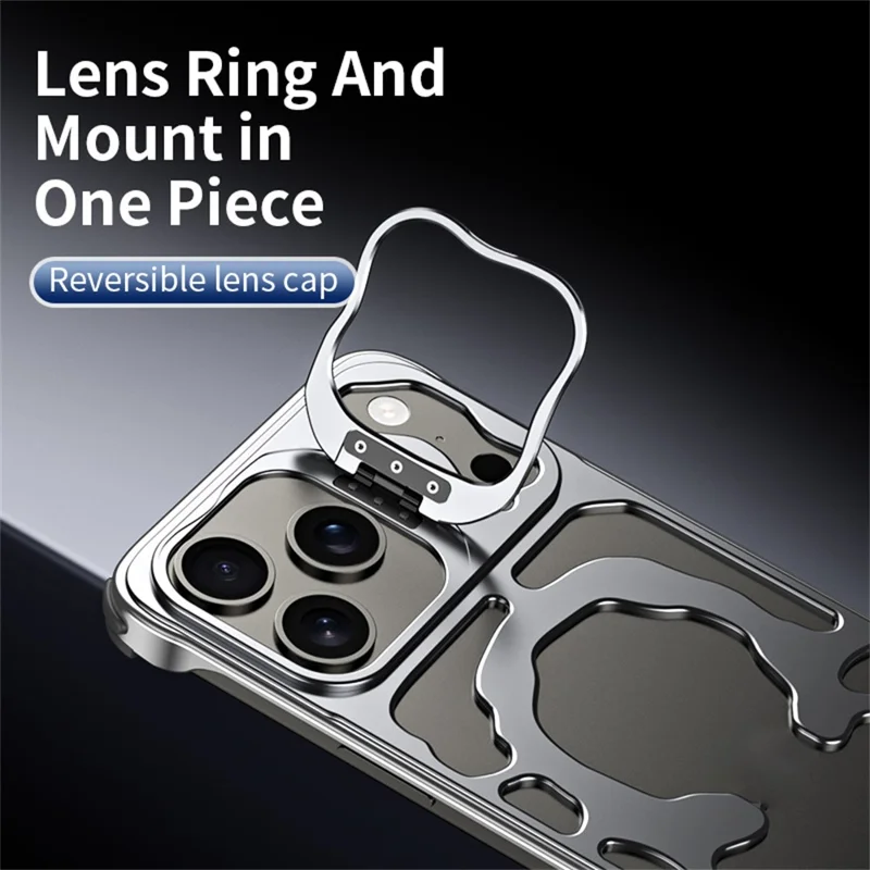 Auspicious Cloud Series For iPhone 17 Pro Max Hollow Case Aluminum Alloy Kickstand Magnetic Phone Cover - Silver