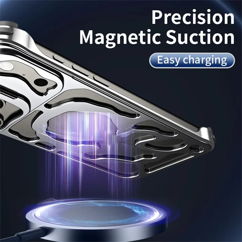 Auspicious Cloud Series For iPhone 17 Pro Max Hollow Case Aluminum Alloy Kickstand Magnetic Phone Cover - Silver