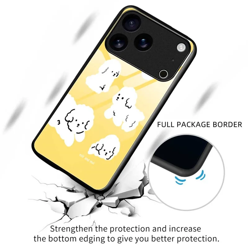 For iPhone 17 Pro Case TPU PC Tempered Glass Pattern Printing Phone Back Cover - B0143