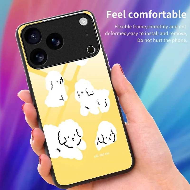 For iPhone 17 Pro Case TPU PC Tempered Glass Pattern Printing Phone Back Cover - B0143