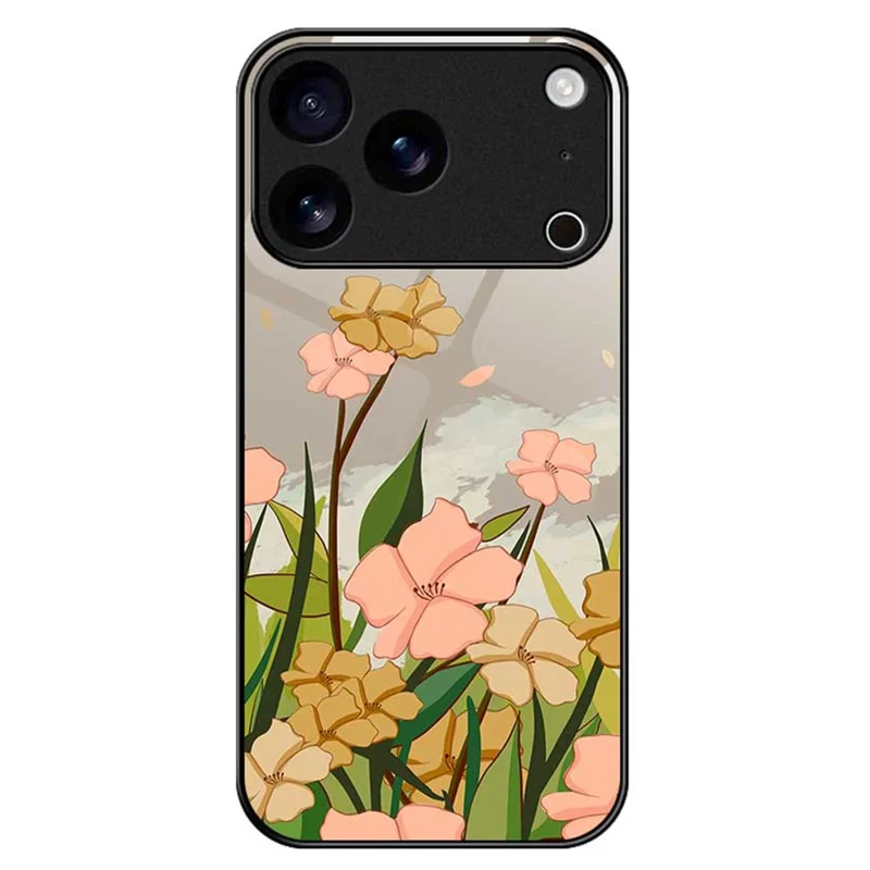 For iPhone 17 Pro Case TPU PC Tempered Glass Pattern Printing Phone Back Cover - B0157