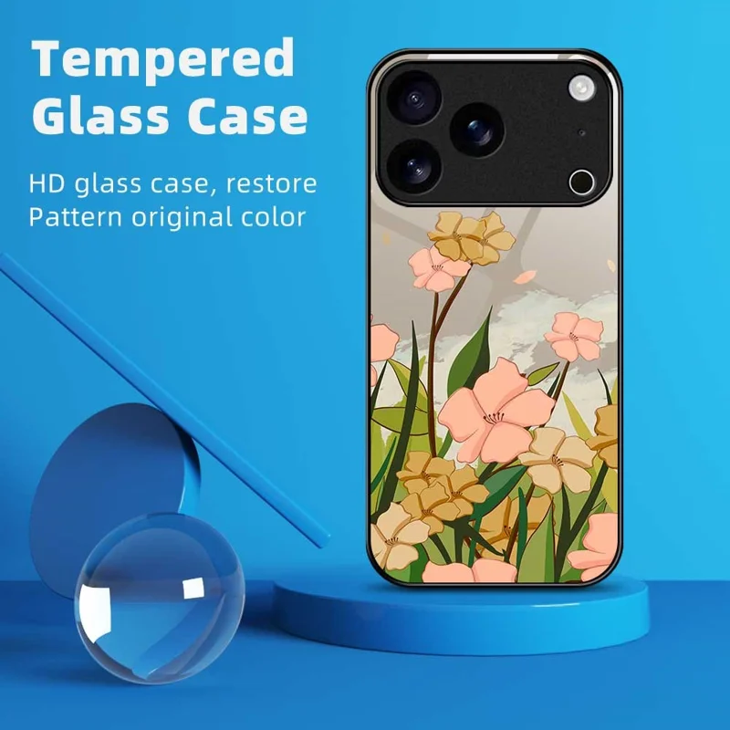 For iPhone 17 Pro Case TPU PC Tempered Glass Pattern Printing Phone Back Cover - B0157