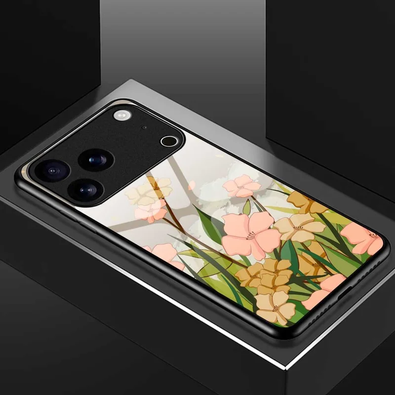 For iPhone 17 Pro Case TPU PC Tempered Glass Pattern Printing Phone Back Cover - B0157
