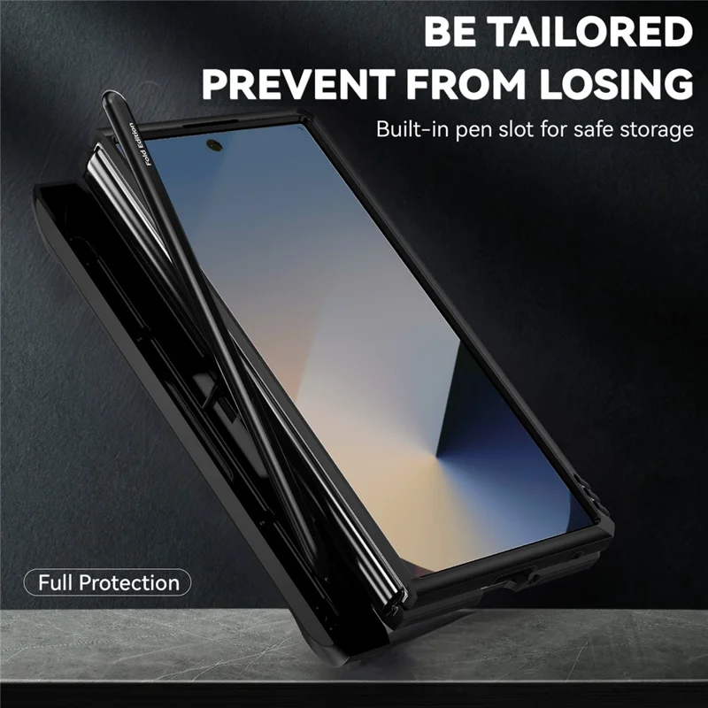 Für Samsung Galaxy Z Fold7 5G Hülle mit Handgelenkschlaufe / Ständer Scharnierschutz PC + TPU Handyhülle - Schwarz
