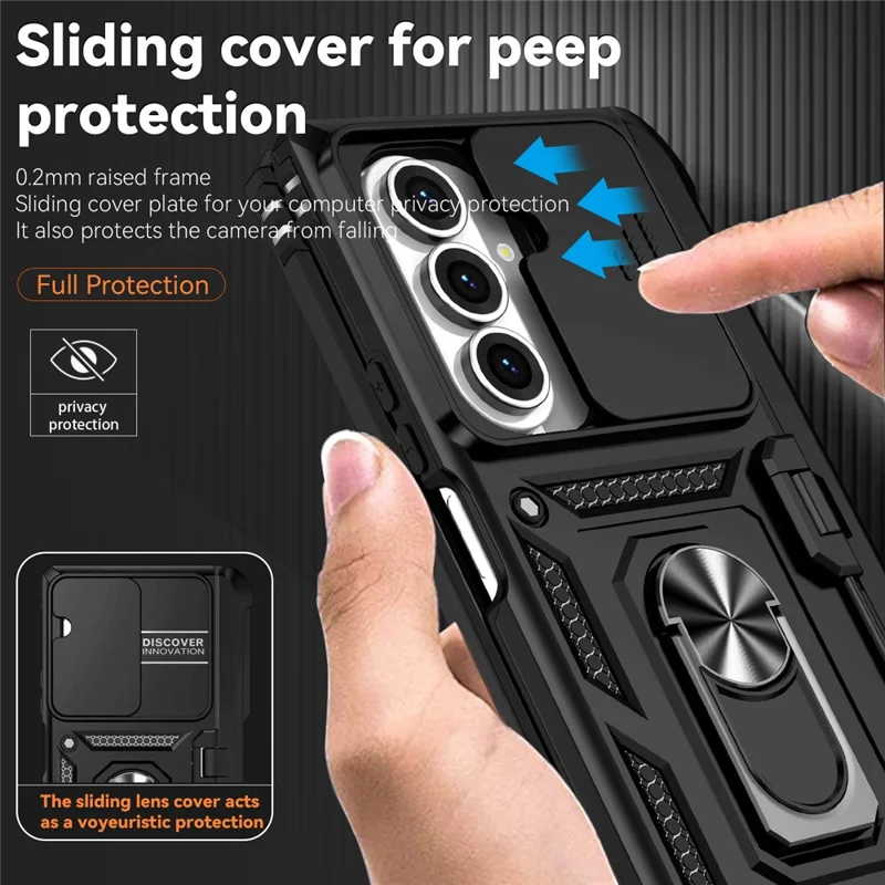 Für Samsung Galaxy Z Fold7 5G Hülle mit Handgelenkschlaufe / Ständer Scharnierschutz PC + TPU Handyhülle - Schwarz